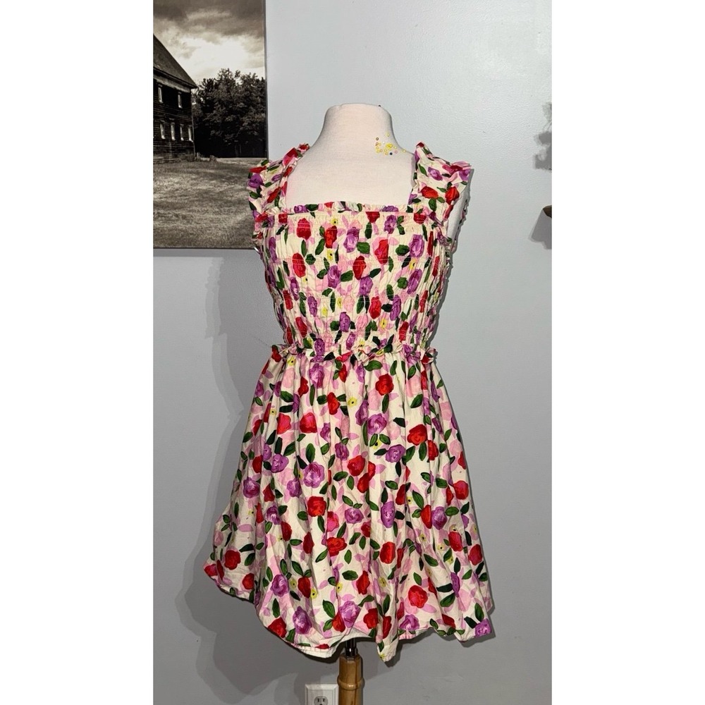 English Factory floral full skirt smocked bodice knee length‎ dress size medium